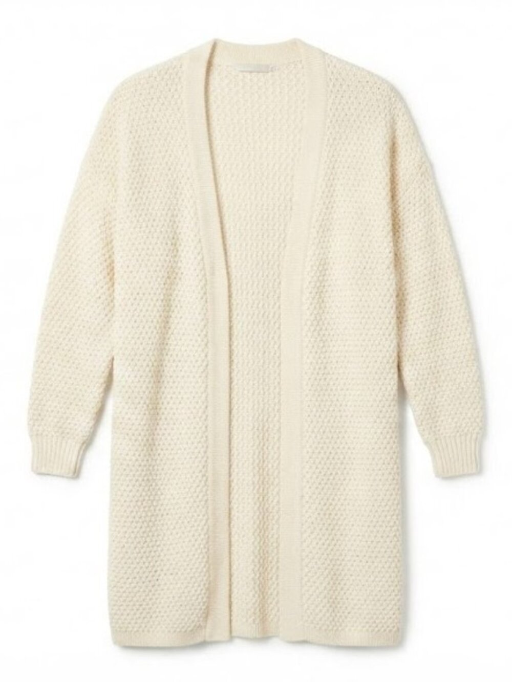 Cream Long Open-Front Knit Cardigan
